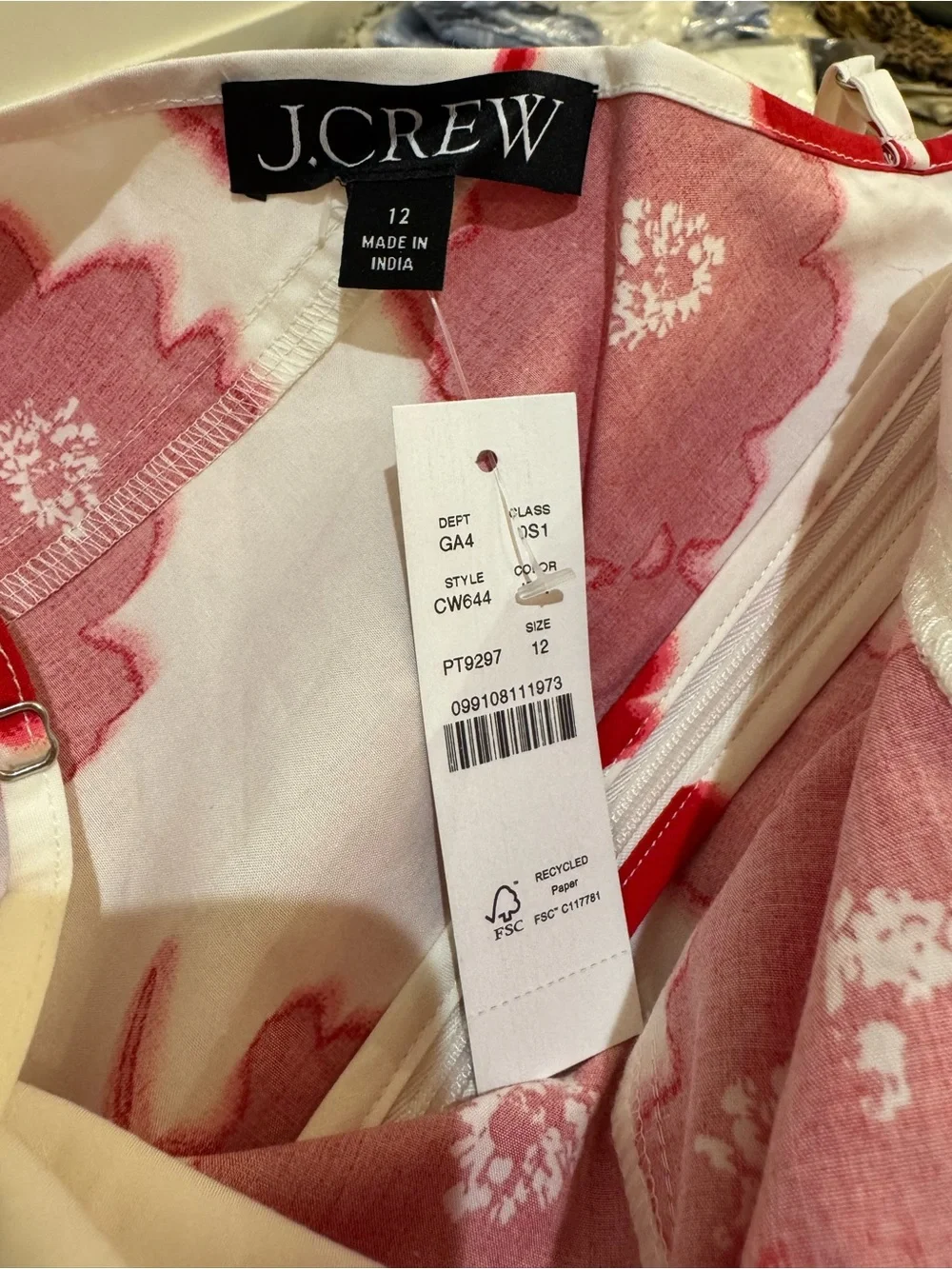 J. Crew White red floral Midi dress adjustable strap cotton slip dress SZ 12 NWT